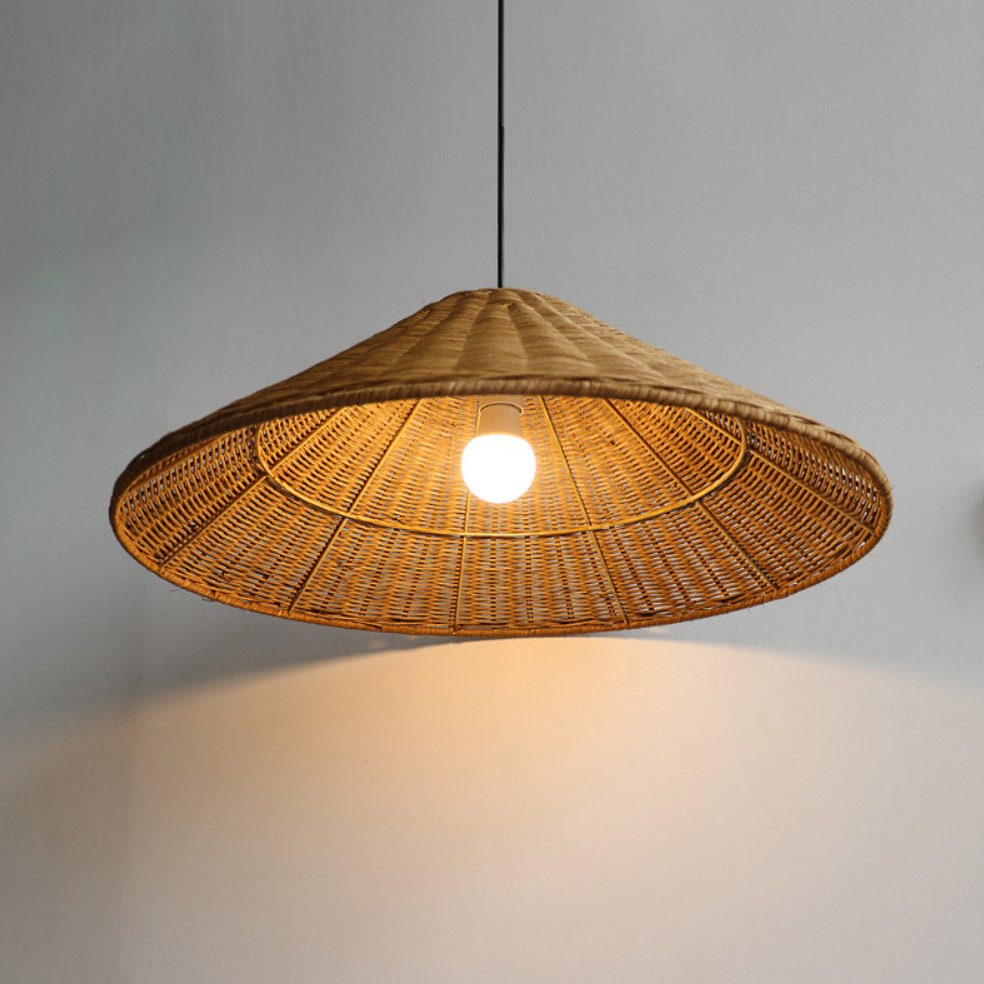 Rattan Woven Pendant Lamp - Cone-Shaped Wicker Shade for Cozy Ambiance 17
