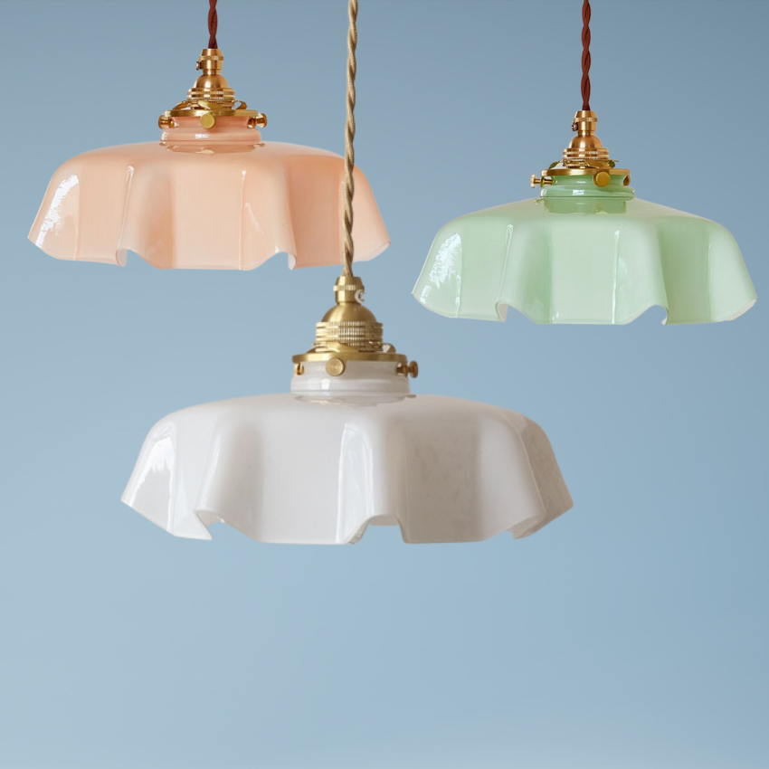 Floral Elegance Pendant Lamp - Adjustable Glass Ceiling Light with Brass Accents 9