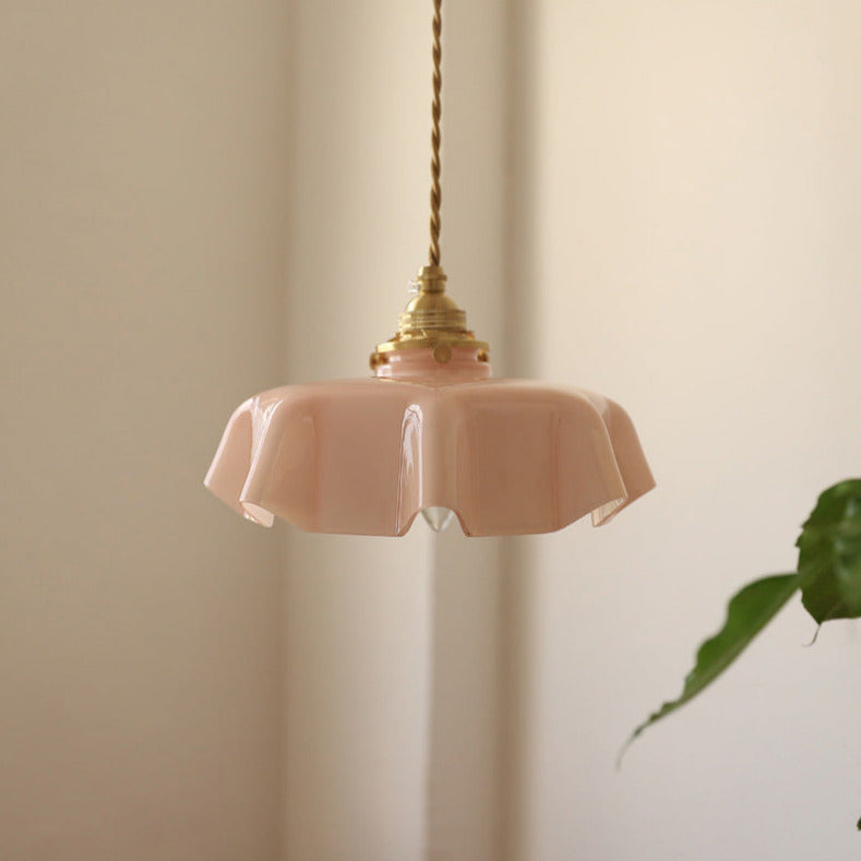 Floral Elegance Pendant Lamp - Adjustable Glass Ceiling Light with Brass Accents 15