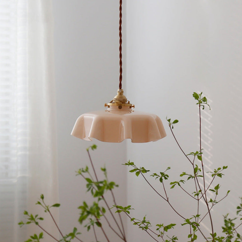 Floral Elegance Pendant Lamp - Adjustable Glass Ceiling Light with Brass Accents 16