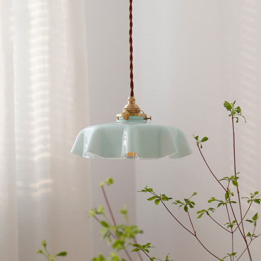 Floral Elegance Pendant Lamp - Adjustable Glass Ceiling Light with Brass Accents 24