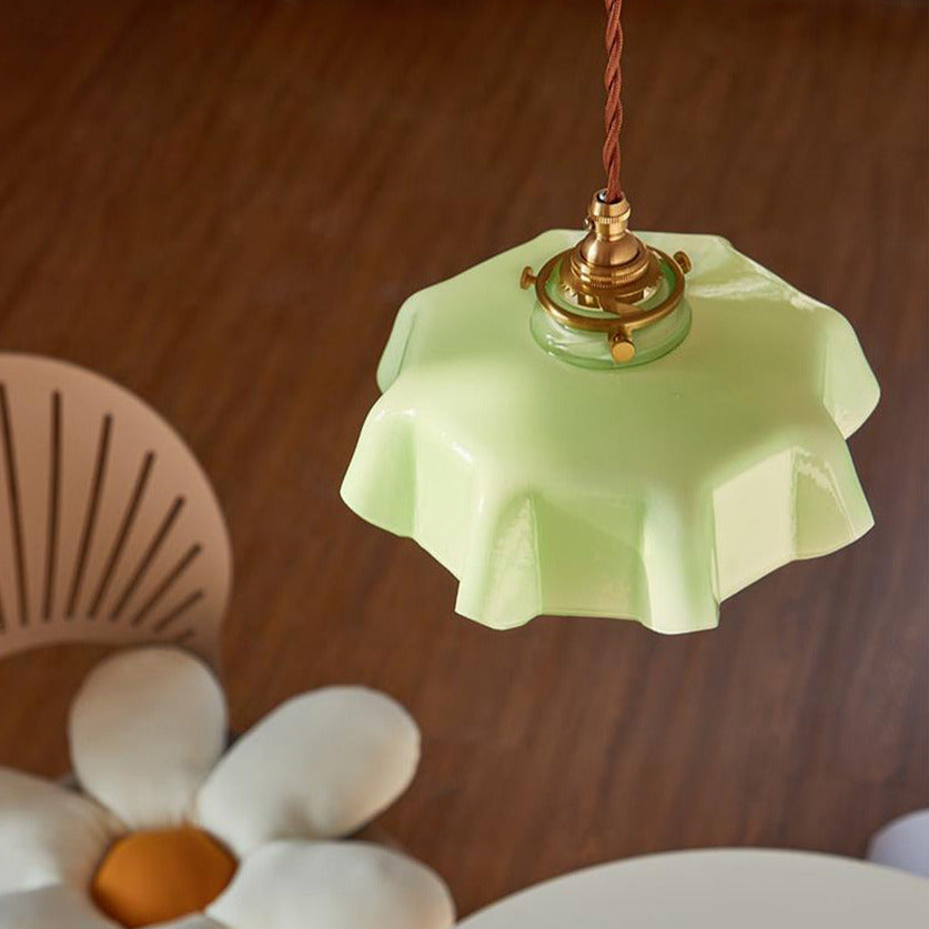 Floral Elegance Pendant Lamp - Adjustable Glass Ceiling Light with Brass Accents 11