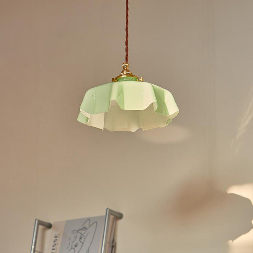 Floral Elegance Pendant Lamp - Adjustable Glass Ceiling Light with Brass Accents 12