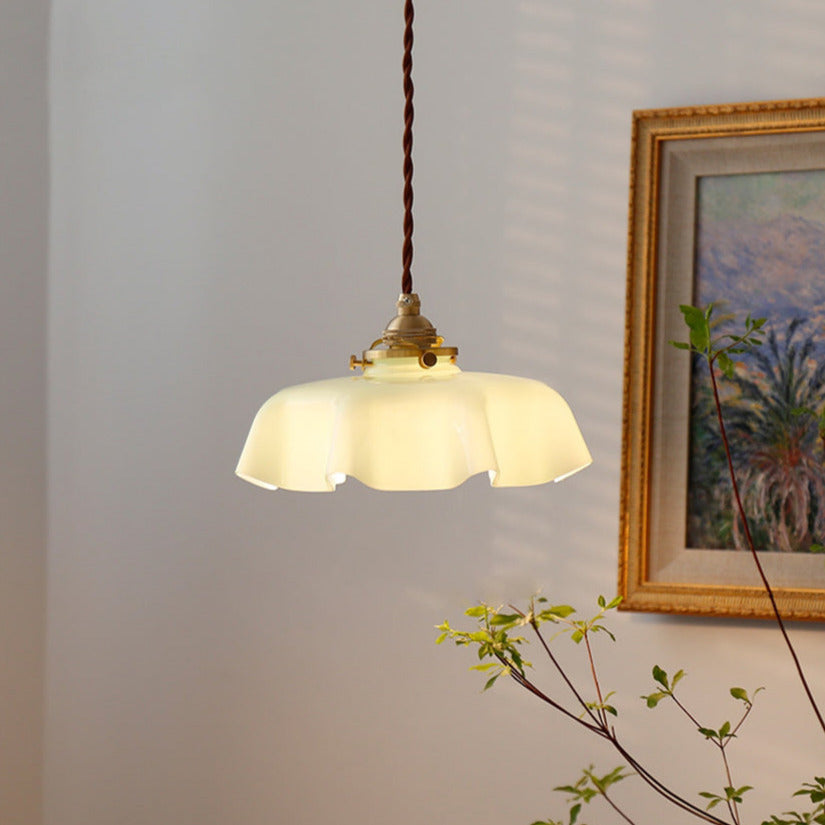 Floral Elegance Pendant Lamp - Adjustable Glass Ceiling Light with Brass Accents 22