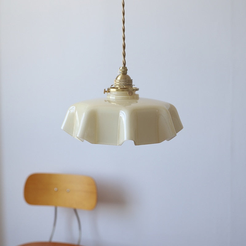 Floral Elegance Pendant Lamp - Adjustable Glass Ceiling Light with Brass Accents 20