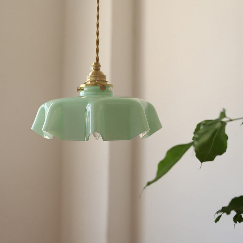 Floral Elegance Pendant Lamp - Adjustable Glass Ceiling Light with Brass Accents 1