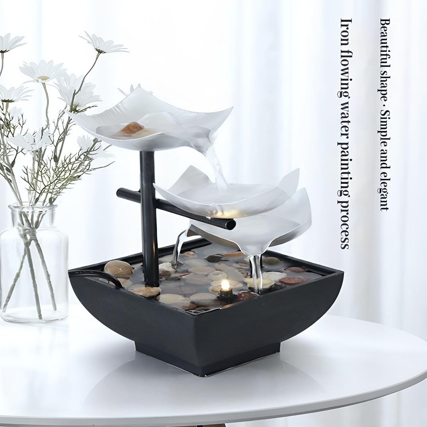 LeafGlow – Illuminated Leaf Cascade Fountain with LED Lighting – Serene Water Feature for Tranquil Spaces 4