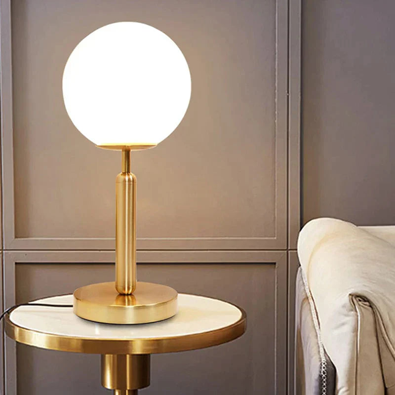 GlowSphere LED Glass Table Lamp - Elegant Brass Base with Soft Illumination 5