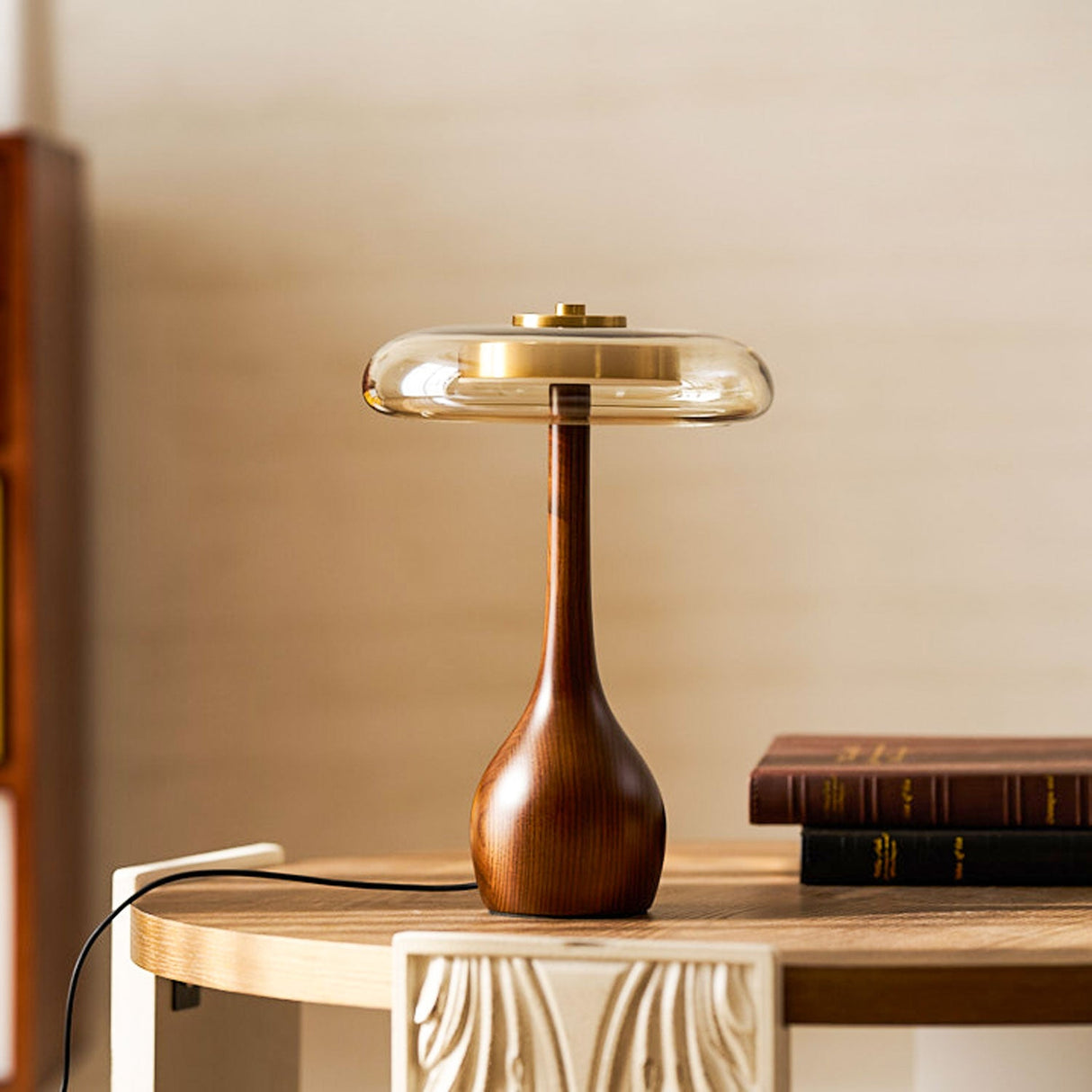 Modern Wood Glass Table Lamp