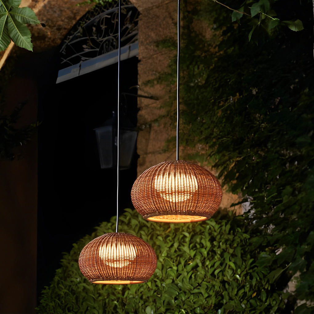 Rattan Outdoor Pendant Light - Waterproof Hanging Lamp with Warm Glow for Cozy Outdoor Spaces 2