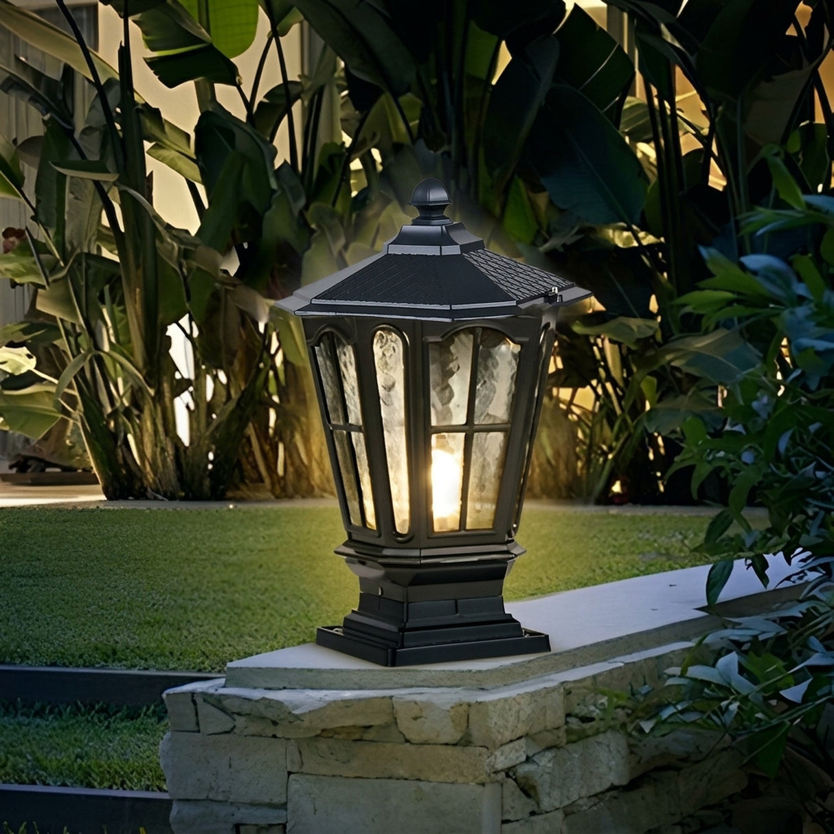 Elegant Stone Pillar Light Fixture - Retro Pavilion-Style LED Lighting for Outdoor Spaces 6