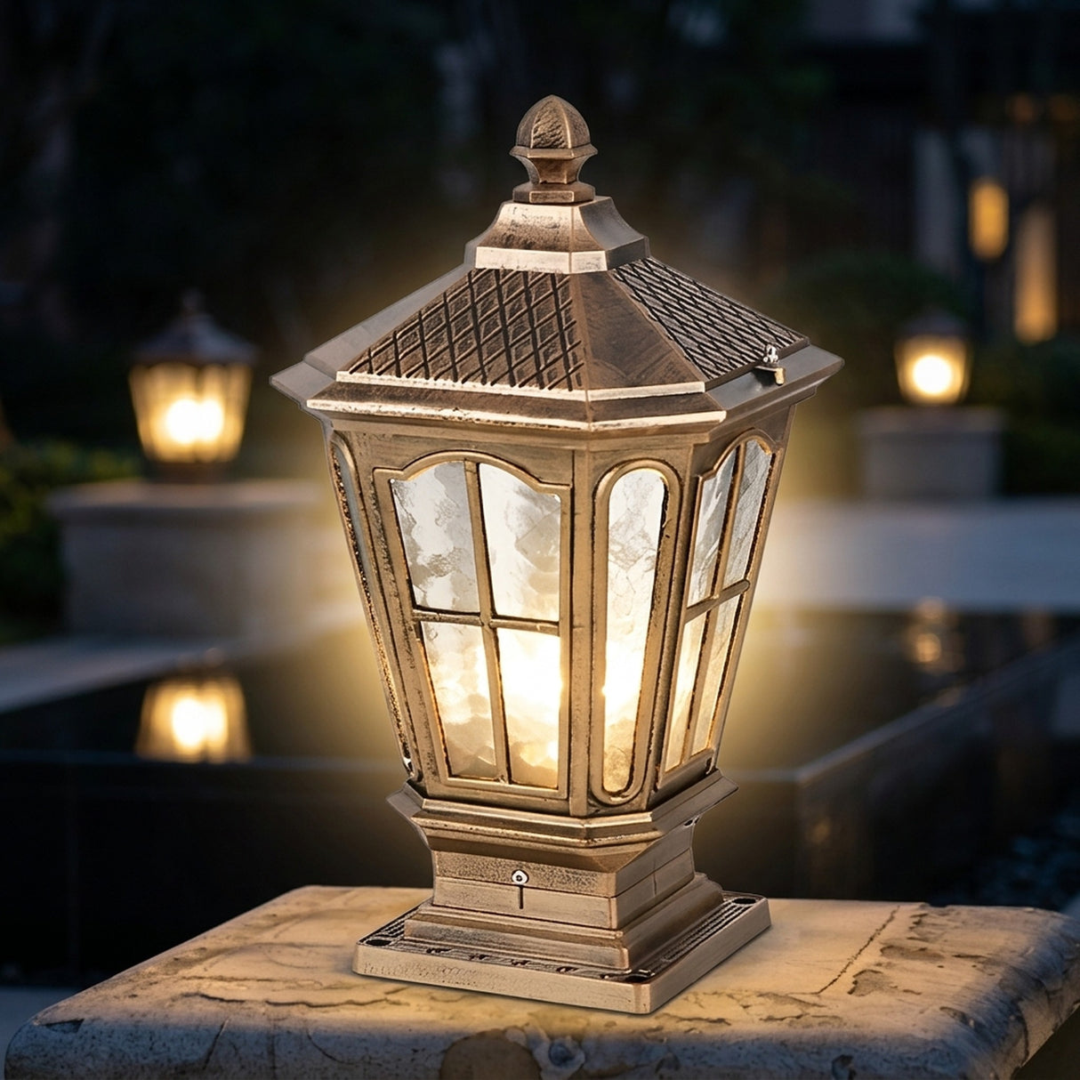 Elegant Stone Pillar Light Fixture - Retro Pavilion-Style LED Lighting for Outdoor Spaces 7