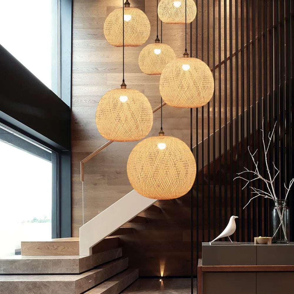 Bamboo Handwoven Pendant Lamp Shade - Lightweight Ceiling Fixture for Home Decor 8