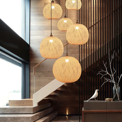 Bamboo Handwoven Pendant Lamp Shade - Lightweight Ceiling Fixture for Home Decor 8