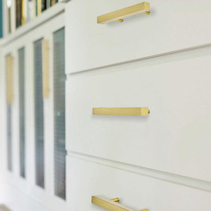 Modern Square Drawer Handles - Brushed Brass Stainless Steel Pulls for Cabinets 4