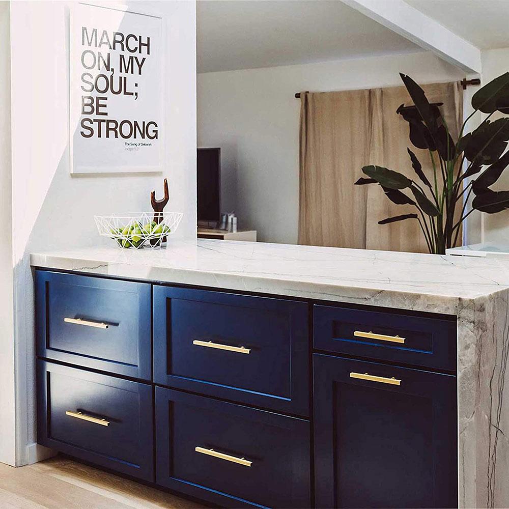 Modern Square Drawer Handles - Brushed Brass Stainless Steel Pulls for Cabinets 9