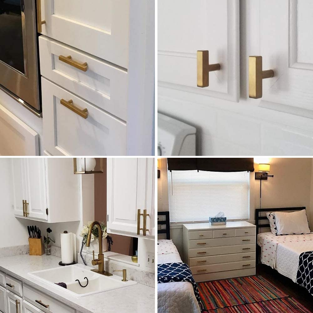 Modern Square Drawer Handles - Brushed Brass Stainless Steel Pulls for Cabinets 8