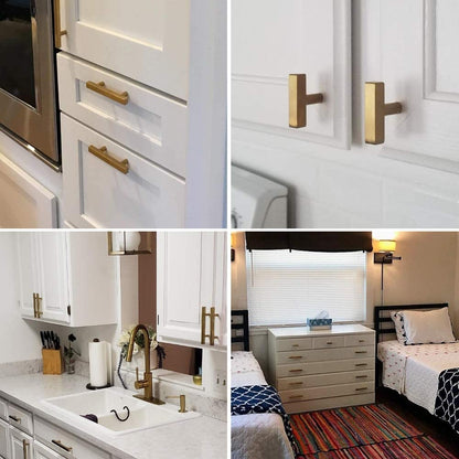 Modern Square Drawer Handles - Brushed Brass Stainless Steel Pulls for Cabinets 8