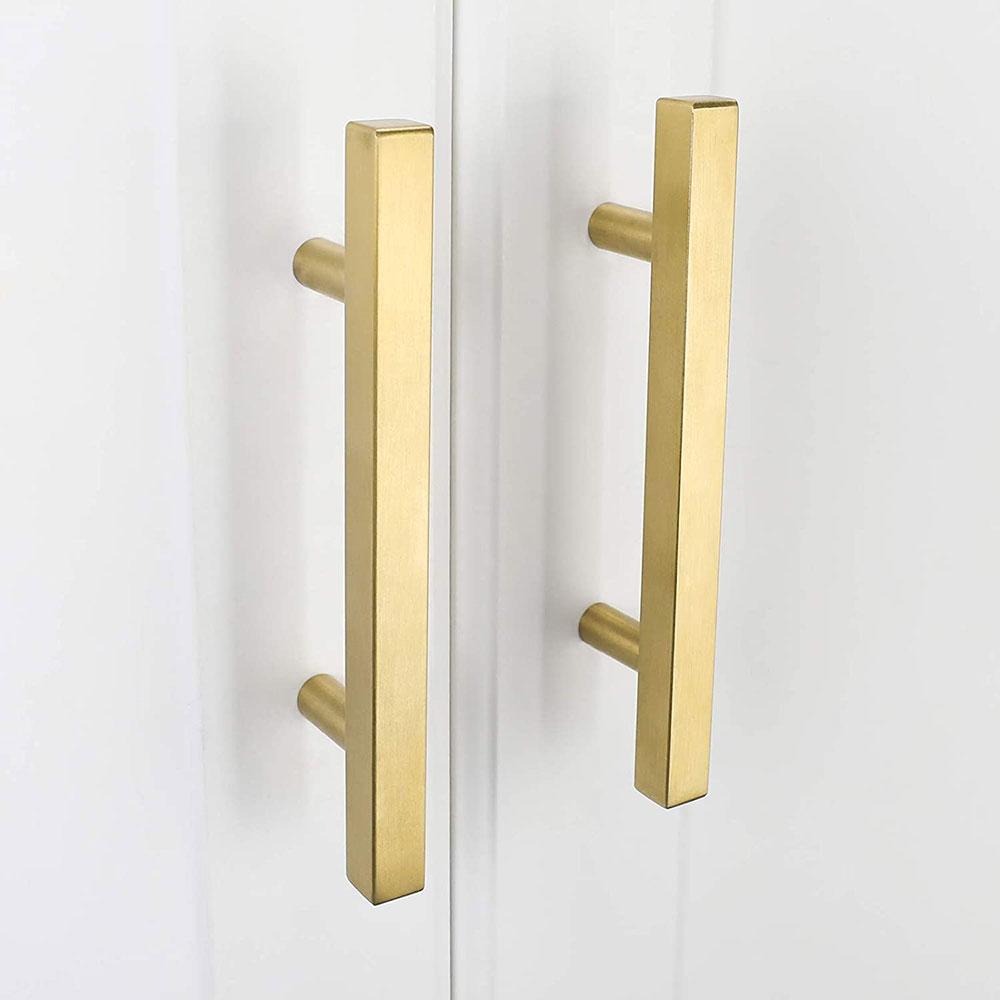 Modern Square Drawer Handles - Brushed Brass Stainless Steel Pulls for Cabinets 2