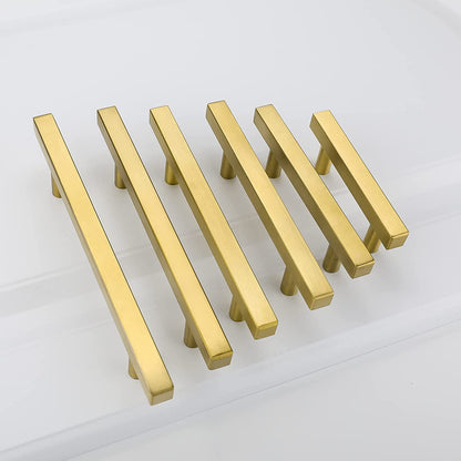 Modern Square Drawer Handles - Brushed Brass Stainless Steel Pulls for Cabinets 3