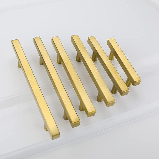 Modern Square Drawer Handles - Brushed Brass Stainless Steel Pulls for Cabinets 3