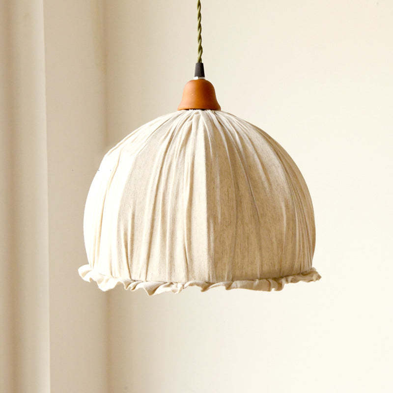 EcoLume Scandinavian LED Pendant Light - Adjustable Beige Fabric Shade for Modern Interiors 2