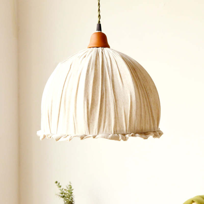 EcoLume Scandinavian LED Pendant Light - Adjustable Beige Fabric Shade for Modern Interiors 6