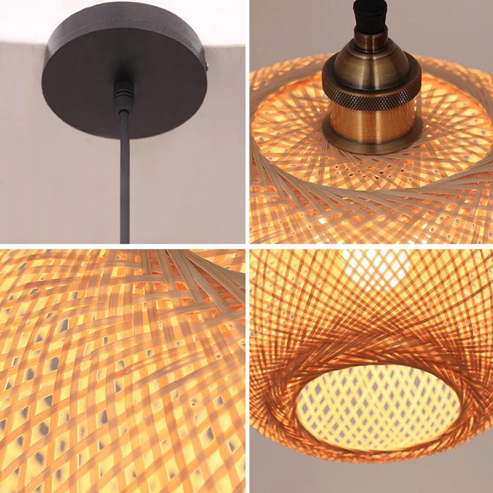 Bamboo Handwoven Pendant Lamp Shade - Lightweight Ceiling Fixture for Home Decor 14