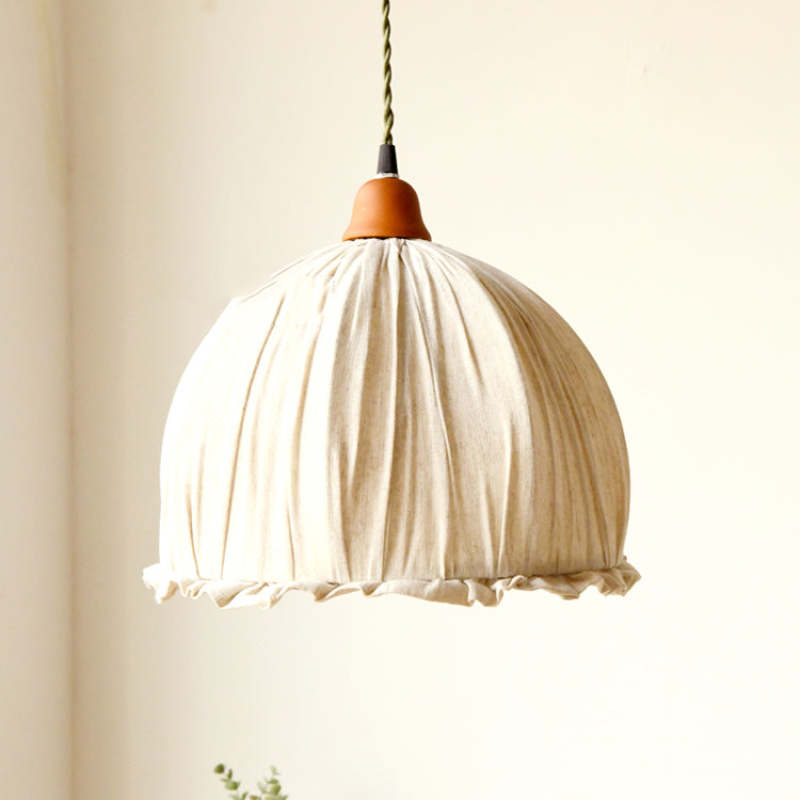 EcoLume Scandinavian LED Pendant Light - Adjustable Beige Fabric Shade for Modern Interiors 12