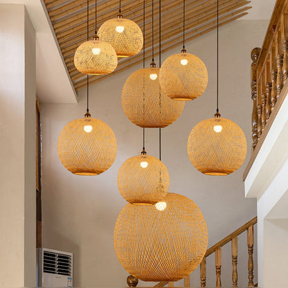 Bamboo Handwoven Pendant Lamp Shade - Lightweight Ceiling Fixture for Home Decor 1