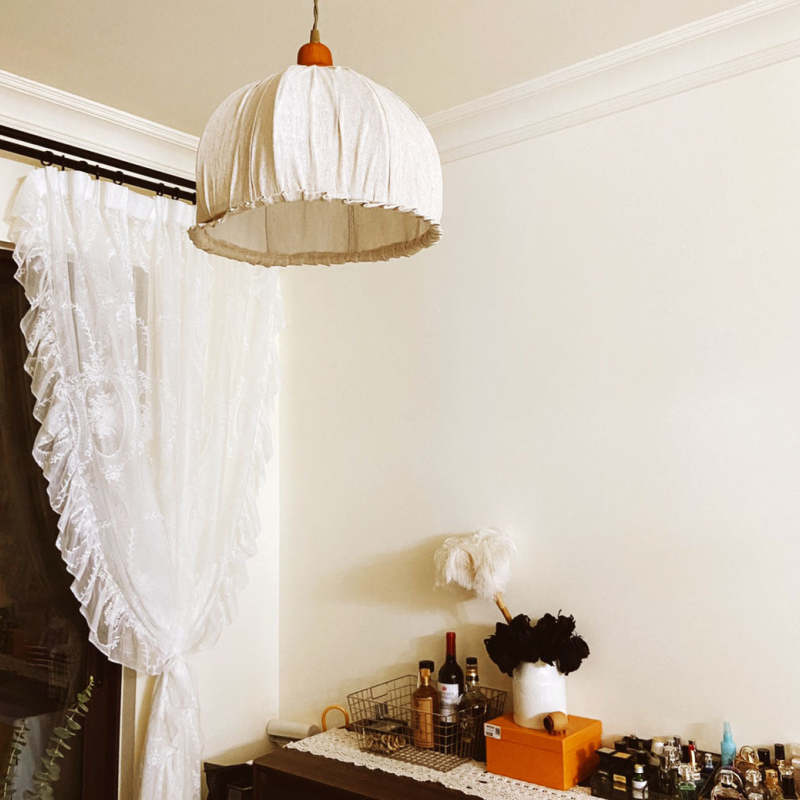 EcoLume Scandinavian LED Pendant Light - Adjustable Beige Fabric Shade for Modern Interiors 3