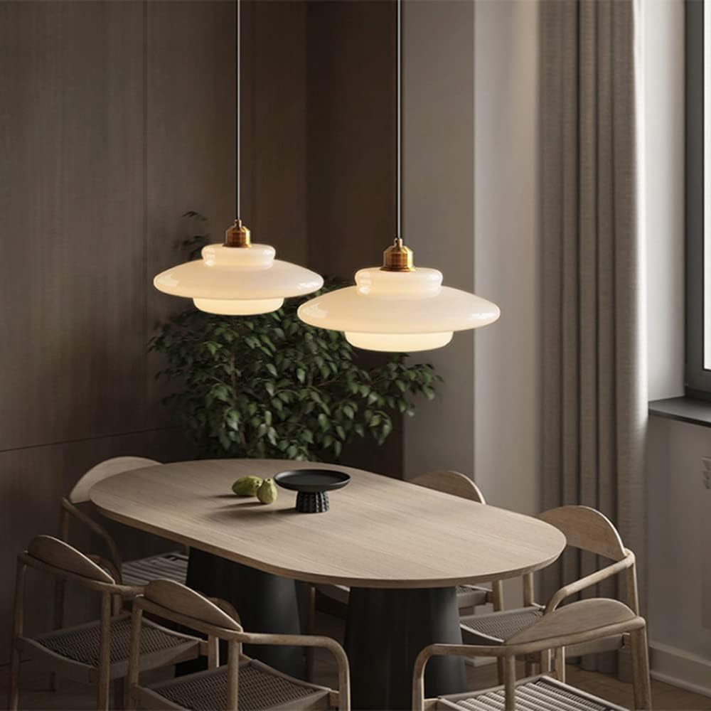 Opal White Glass Pendant Lighting - Adjustable Height for Elegant Kitchen Island Illumination 5