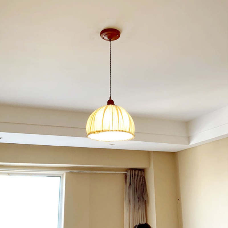 EcoLume Scandinavian LED Pendant Light - Adjustable Beige Fabric Shade for Modern Interiors 5