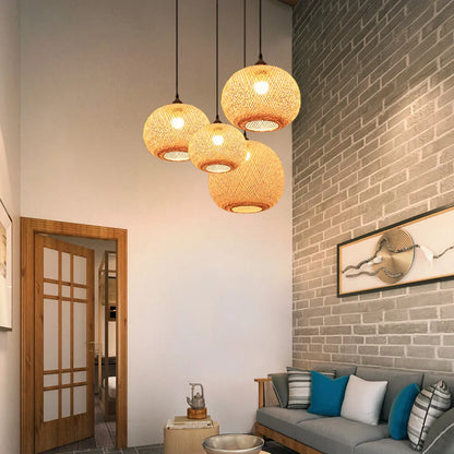 Bamboo Handwoven Pendant Lamp Shade - Lightweight Ceiling Fixture for Home Decor 9