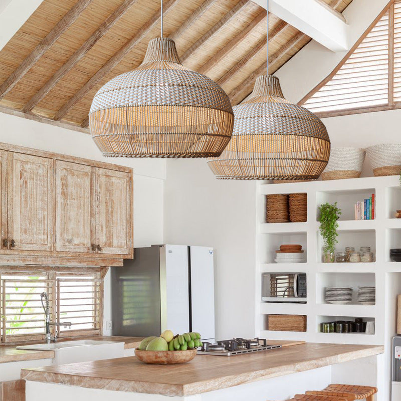 Artisan Woven Rattan Pendant Light with Softened Structure - Elegant Kitchen Pendant Lighting for Warm Ambiance 11