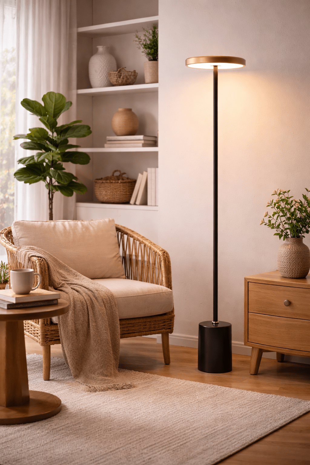 Minimalist Modern Floor Lamp with Floating Disc Head – Stylish Illumination for Living Room & Office 6