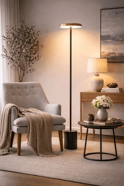 Minimalist Modern Floor Lamp with Floating Disc Head – Stylish Illumination for Living Room & Office 9