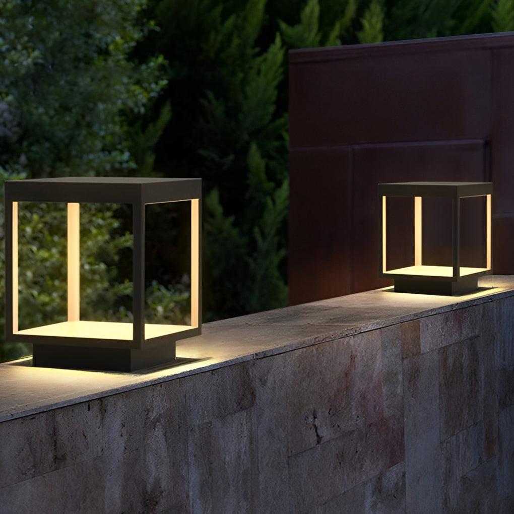 Modern Concrete Pillar Lights - Open-Frame LED Design with Dual Power Supply for Elegant Outdoor Ambiance 3