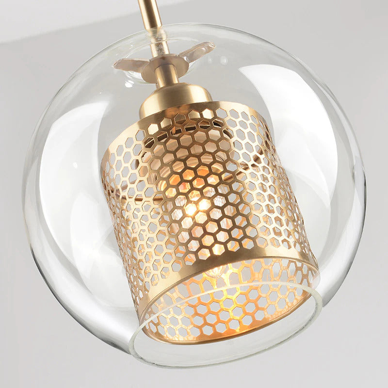Adonia Glass Pendant Lamp - Retro Design with Honeycomb Brass Shade for Elegant Lighting 17