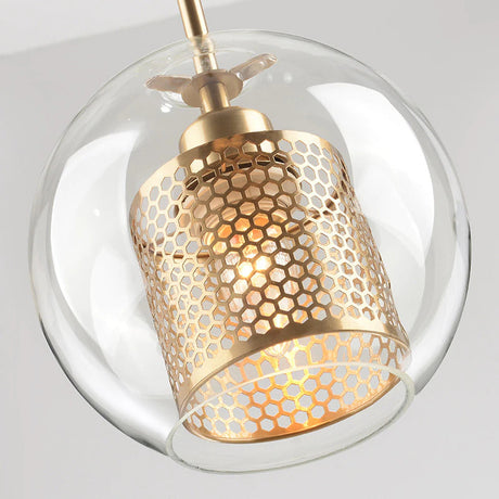 Adonia Glass Pendant Lamp - Retro Design with Honeycomb Brass Shade for Elegant Lighting 17