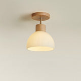 Nordic Wood Ribbed Glass Ceiling Light