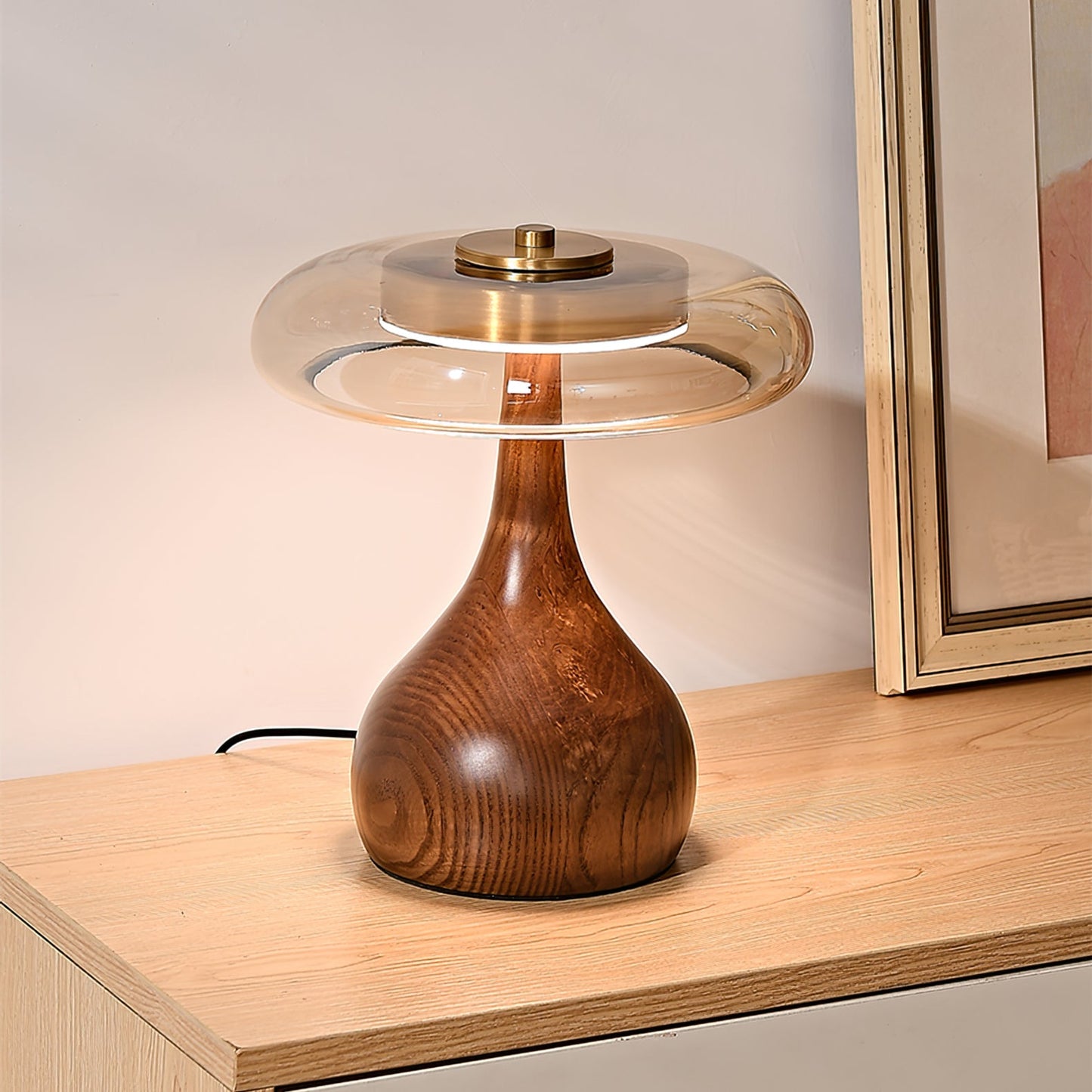 Velora Glass Wood Table Lamp