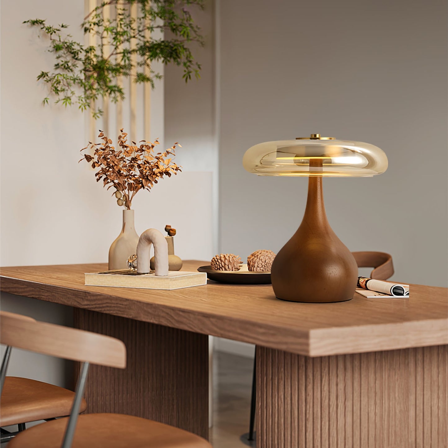 Velora Glass Wood Table Lamp