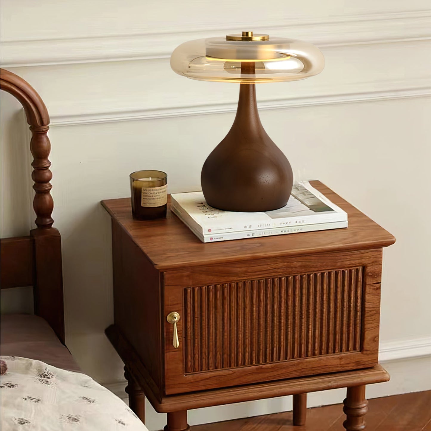 Velora Glass Wood Table Lamp