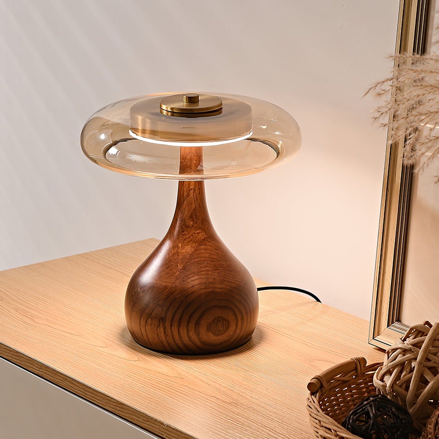 Velora Glass Wood Table Lamp