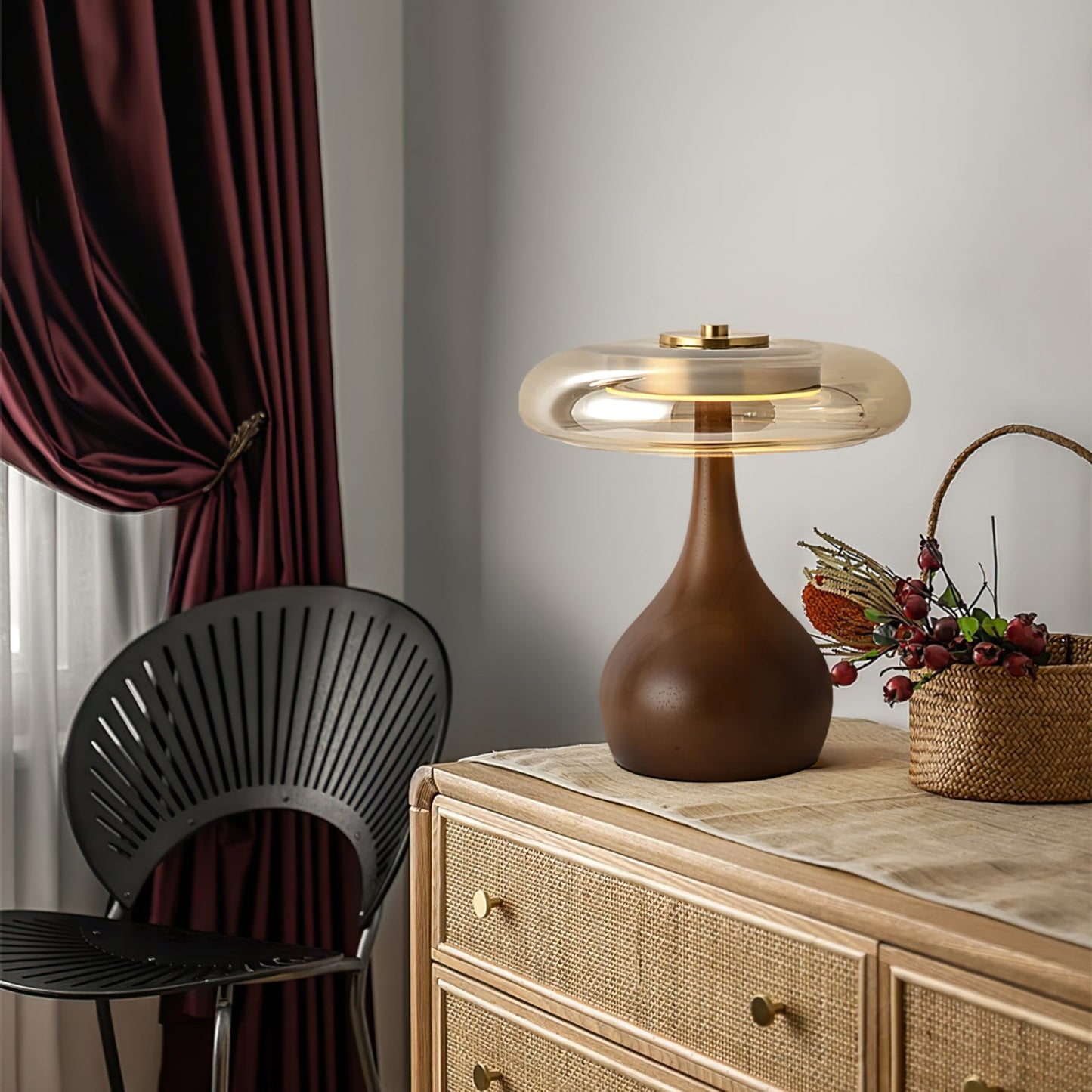 Velora Glass Wood Table Lamp