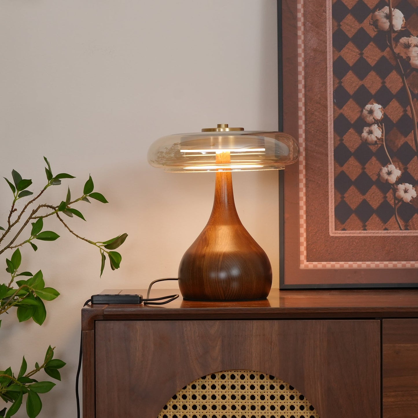 Velora Glass Wood Table Lamp