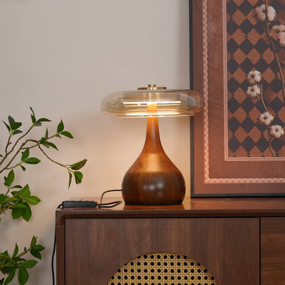Velora Glass Wood Table Lamp