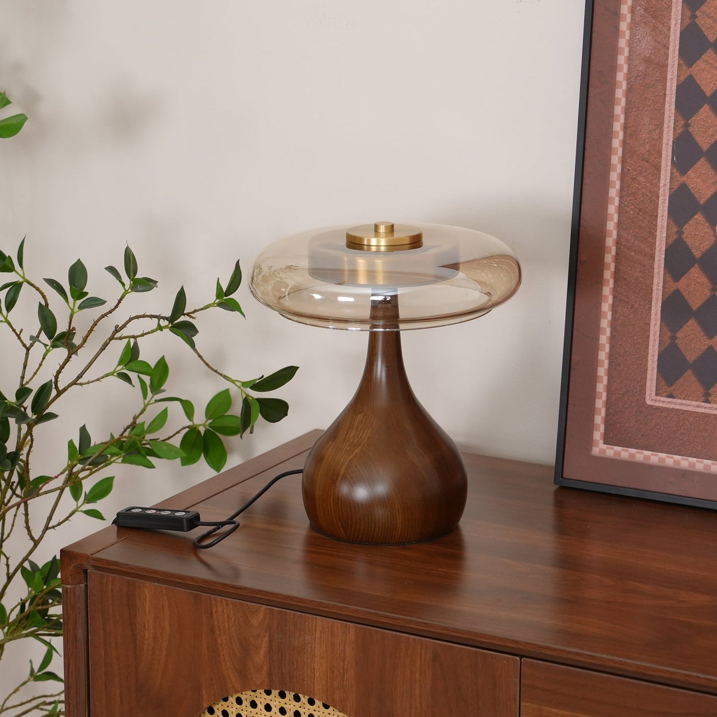 Velora Glass Wood Table Lamp