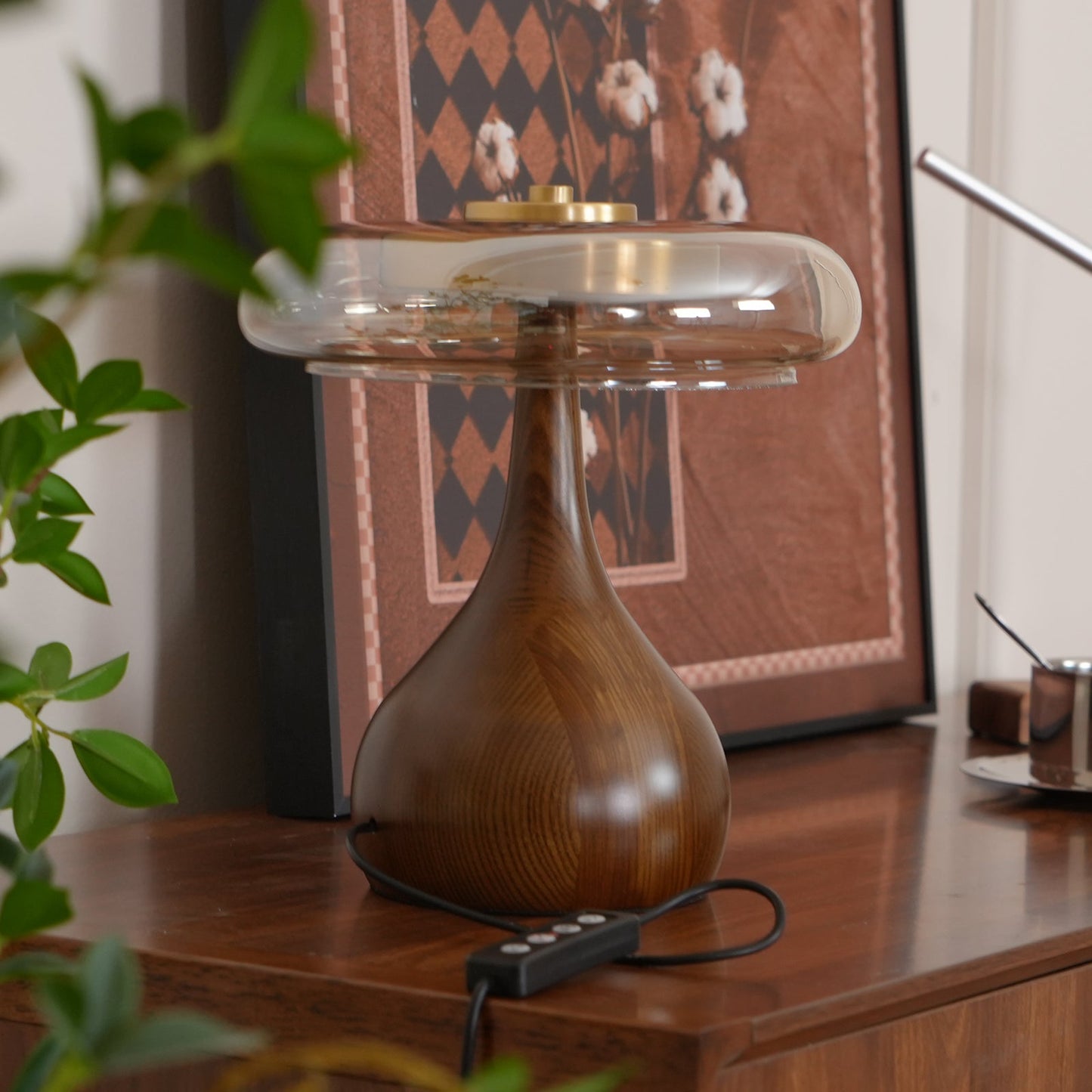 Velora Glass Wood Table Lamp